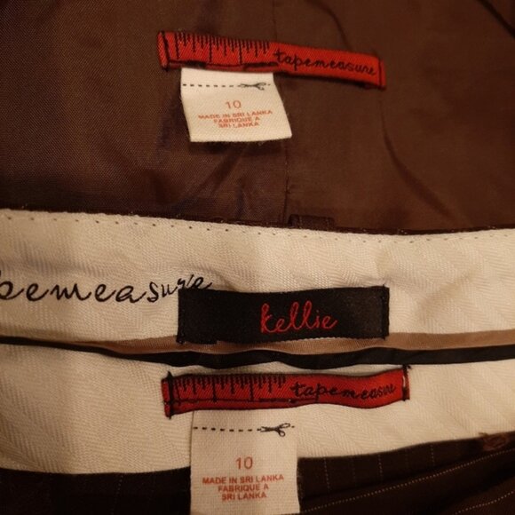 TAPEMEASURE Pinstripe 2pc Pant Suit Blazer Jacket Womens Size 10 Brown Business - Picture 13 of 15